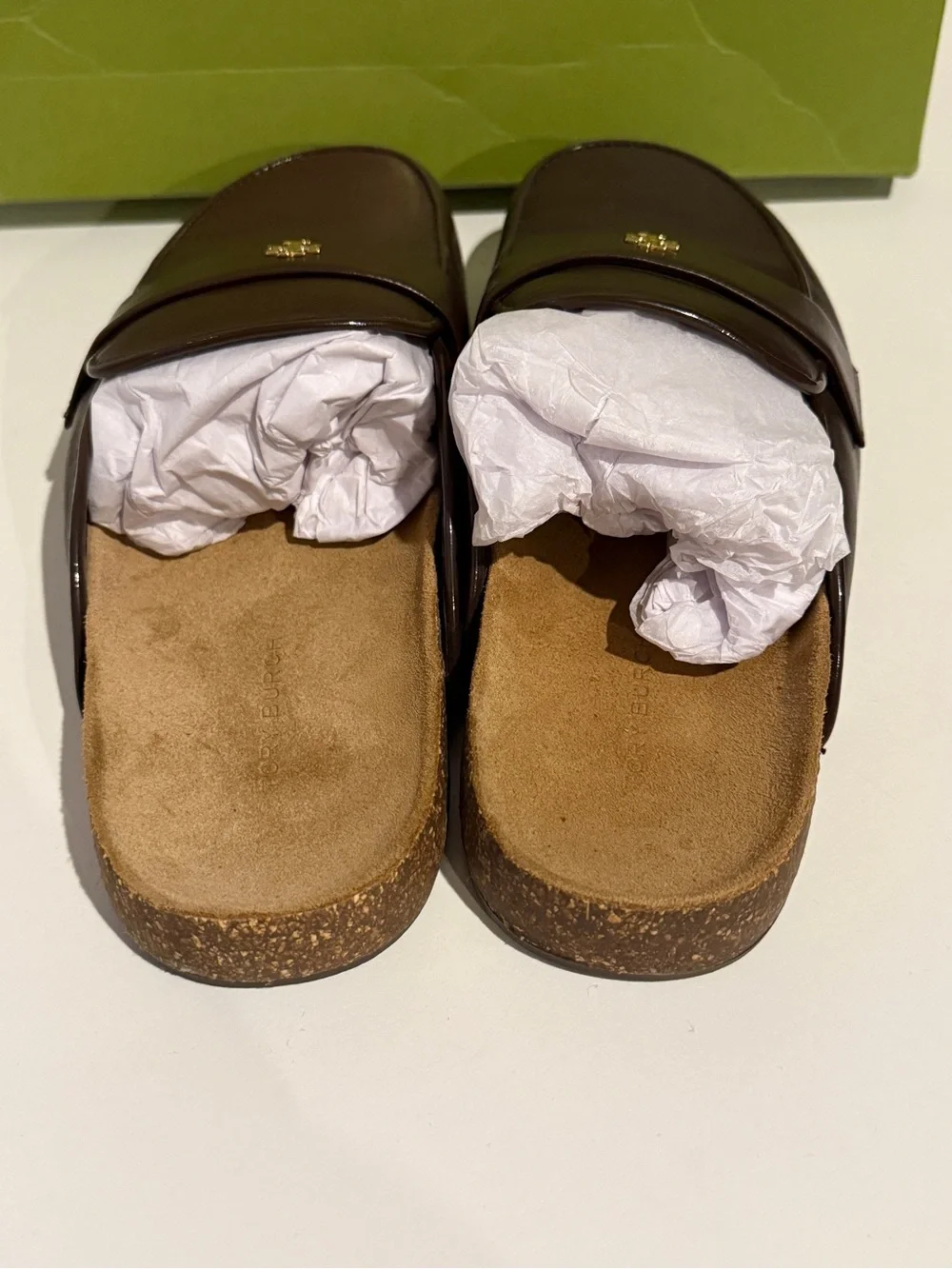 Tory Burch Everly cork leather mules deep mocha brown size 6.5 like new w/box